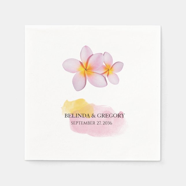 Tropical Plumeria Frangipani Wedding Napkin (Front)