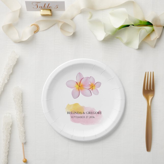 Tropical Plumeria Frangipani Wedding   Paper Plate (Wedding)