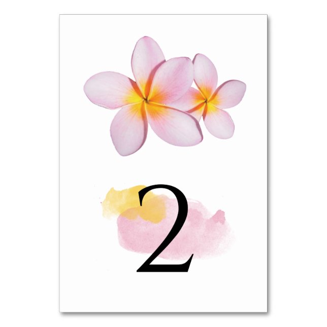Tropical Plumeria Frangipani Wedding Table Number (Front)