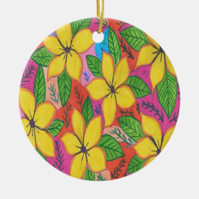 Tropical Plumeria Garden  Ceramic Tree Decoration (Front)
