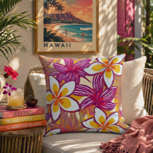 Tropical plumeria Hawaii throw pillow
