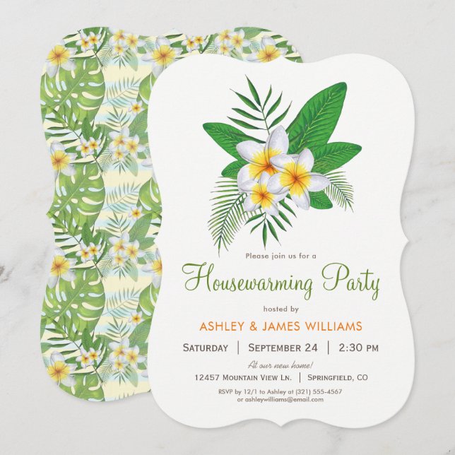 Tropical Plumeria Housewarming Party Invitation (Front/Back)