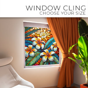 Tropical plumeria on orange Stained glass art Window Cling