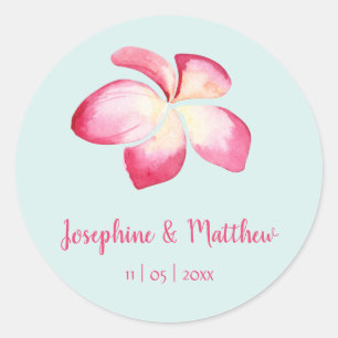 Tropical Plumeria Pink Watercolor Wedding Stickers