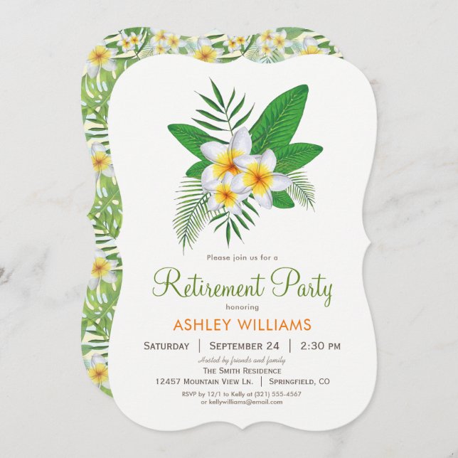 Tropical Plumeria Retirement Party Invitation (Front/Back)