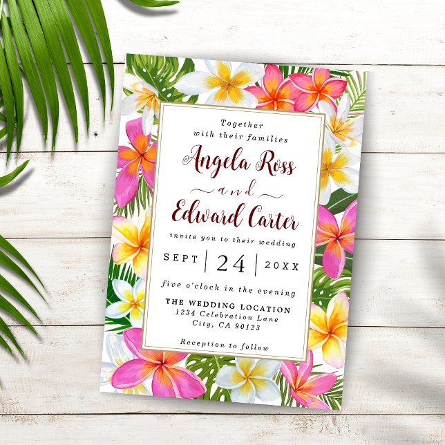 Tropical Plumeria Temple Tree Wedding Invitation (Creator Uploaded)