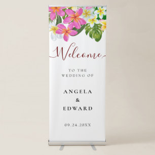 Tropical Plumeria Temple Tree Wedding Welcome  Retractable Banner