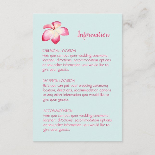 Tropical Plumeria Wedding Information Cards (Front)