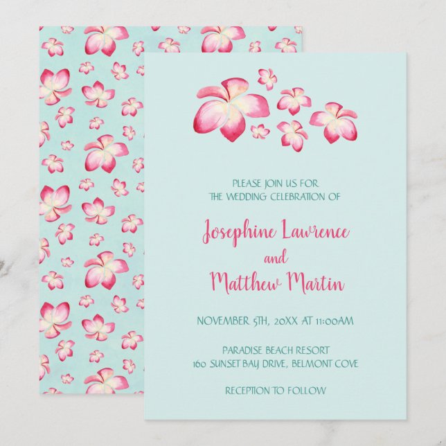 Tropical Plumeria Wedding Invitations (Front/Back)