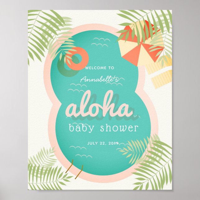 Tropical Pool Aloha Baby Shower Welcome Sign (Front)