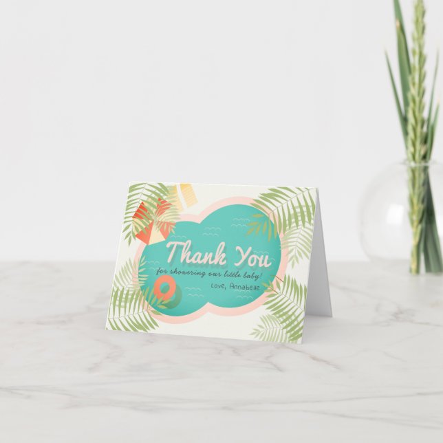 Tropical Pool Baby Shower Beige Thank You Card (Front)