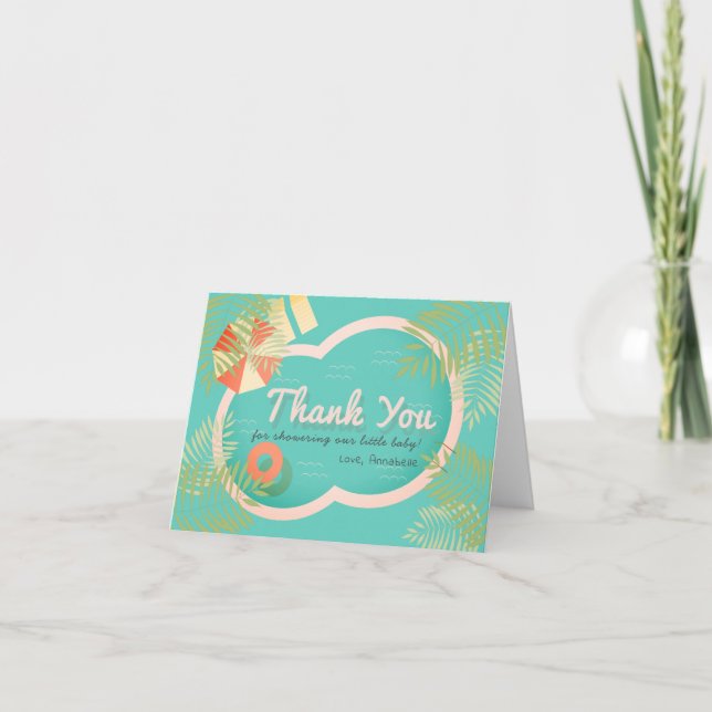 Tropical Pool Baby Shower Blue Thank You Card (Front)