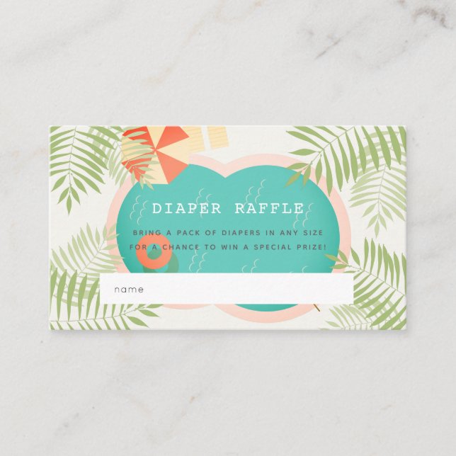 Tropical Pool Baby Shower Diaper Raffle Ticket Enclosure Card (Front)