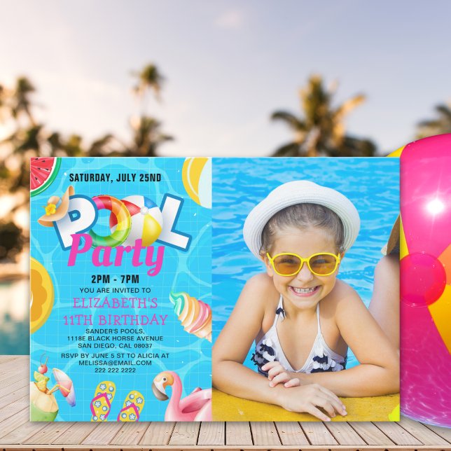 Tropical Pool Bash for Girl – Birthday Girl Photo Invitation (Creator Uploaded)