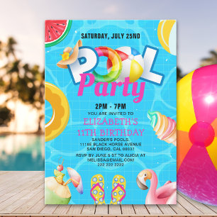 Tropical Pool Bash for Girl – Summer Birthday Girl Invitation
