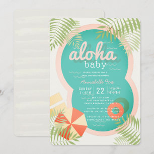 Tropical Pool Beige Aloha Baby Shower Invitation