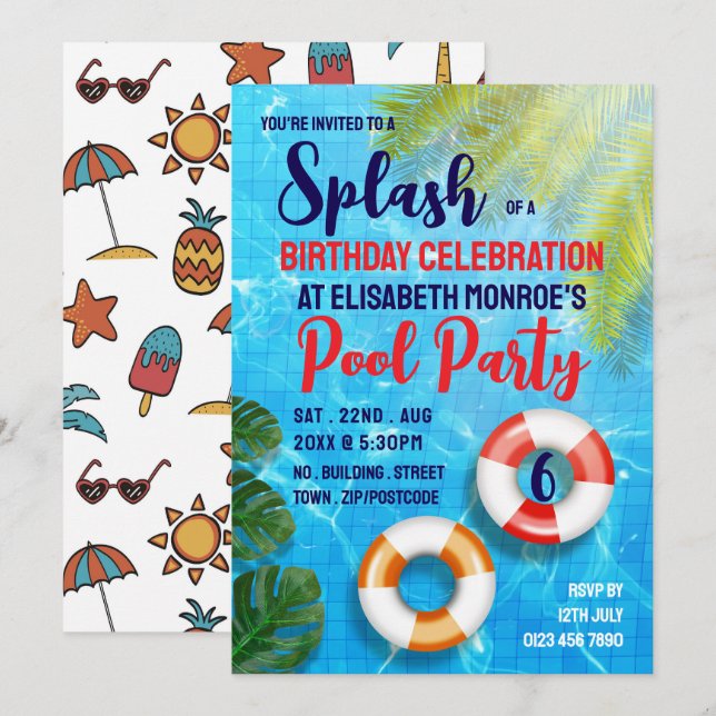 Tropical Pool, Birthday Pool Party Invitation (Front/Back)