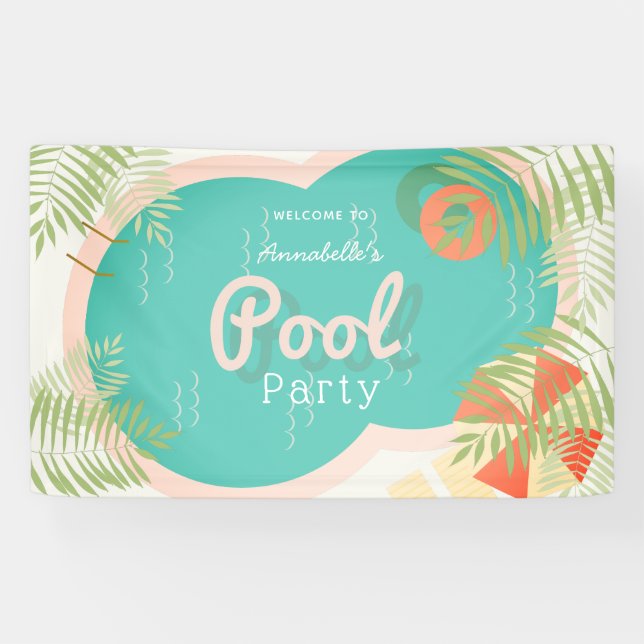 Tropical Pool Party Baby Shower or Birthday Banner (Horizontal)