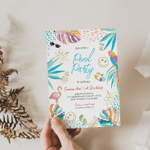 Tropical Pool Party Birthday Invitation