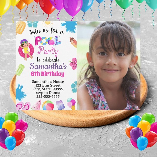 Tropical Pool Party Birthday Invitations for Girl  (Creator Uploaded)