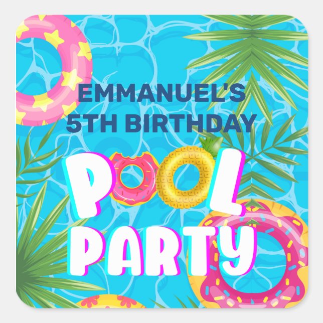 Tropical Pool Party Birthday  Square Sticker (Front)