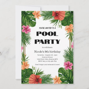 Tropical Pool Party Invitation Nicole 9th Birthday
