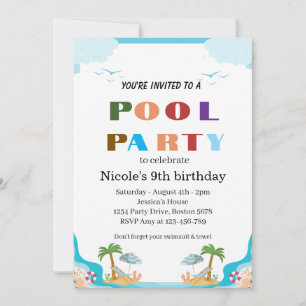 Tropical Pool Party Nicole 9th Birthday 2026 Invitation