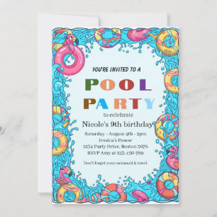 Tropical Pool Party Nicole 9th Birthday 2026 Invitation
