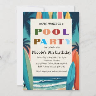 Tropical Pool Party Nicole 9th Birthday 2026 Invitation