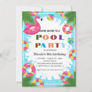 Tropical Pool Party Nicole 9th Birthday 2026 Invitation
