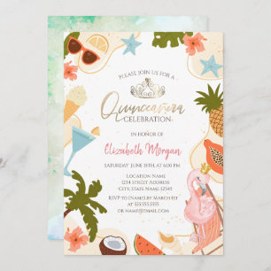 Tropical Pool Party Pink Flamingo Quinceañera  Invitation