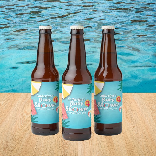 Tropical Pool Party Summer Baby Shower  Beer Bottle Label (Creator Uploaded)