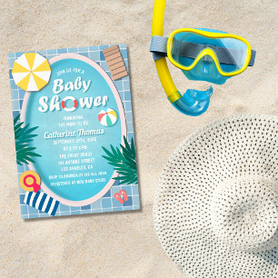Tropical Pool Party Summer Baby Shower Invitation