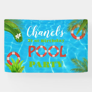 Tropical Pool Party   Summer Birthday  Banner