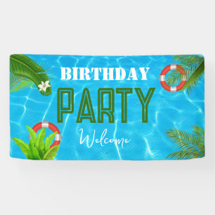 Tropical Pool Party Summer Birthday Banner