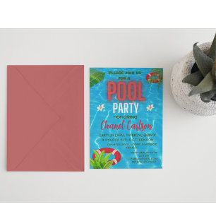 Tropical Pool Party   Summer Birthday Invitation