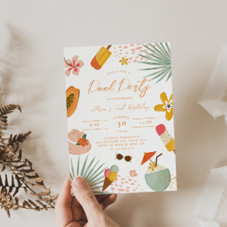 Tropical Pool Party Summer Birthday Invitation