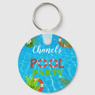 Tropical Pool Party Summer Birthday Key Ring