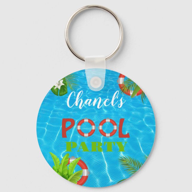 Tropical Pool Party | Summer Birthday  Key Ring (Front)