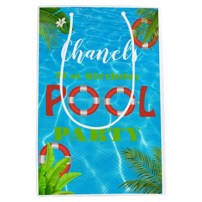 Tropical Pool Party | Summer Birthday  Medium Gift Bag (Front)