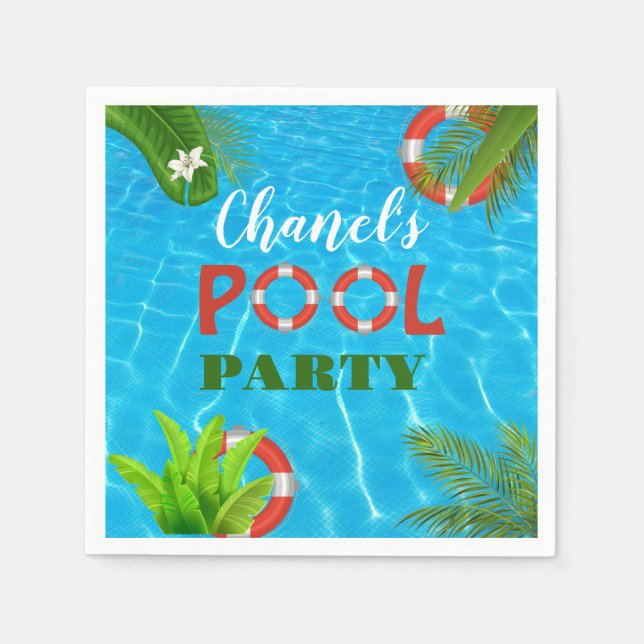 Tropical Pool Party | Summer Birthday  Napkin (Front)