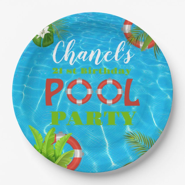 Tropical Pool Party | Summer Birthday  Paper Plate (Front)