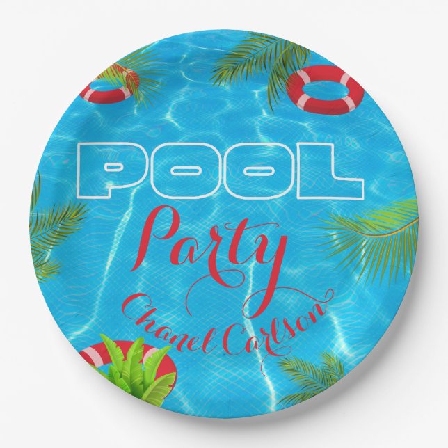 Tropical Pool Party | Summer Birthday Paper Plate (Front)
