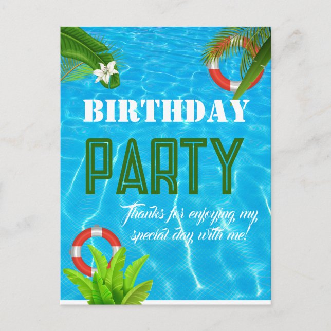Tropical Pool Party | Summer Birthday Postcard (Front)