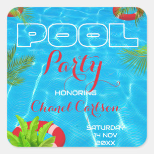 Tropical Pool Party Summer Birthday Square Sticker