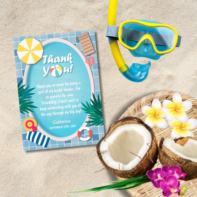 Tropical Pool Party Summer Bridal Shower Thank You Card (Creator Uploaded)