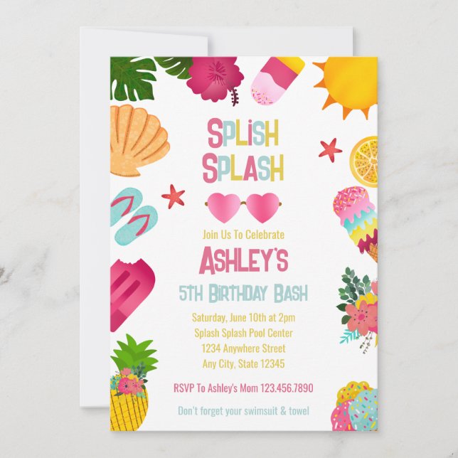 Tropical Pool Party Summer Pool Birthday Invitation (Front)