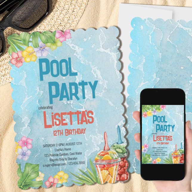 Tropical Pool Party Swimming Birthday Invitation (Creator Uploaded)