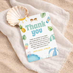 Tropical Pool Party Watercolor Thank You Invitation