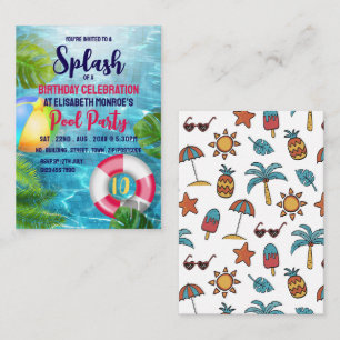 Tropical Pool, Pool Party Birthday Handout Tickets